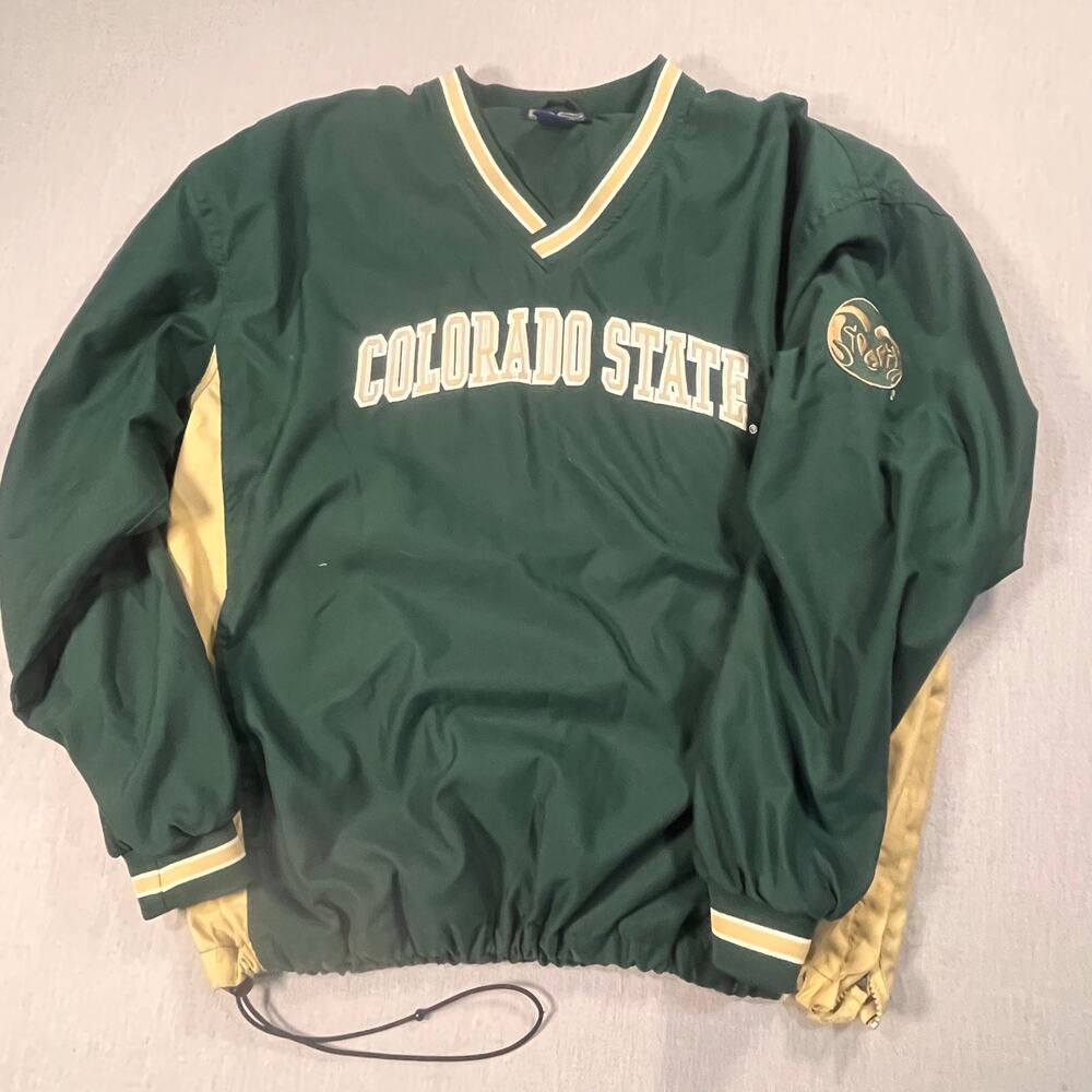 Colorado State Rams Pullover Windbreaker Mens Large Green‎ Gold V Neck Jacket